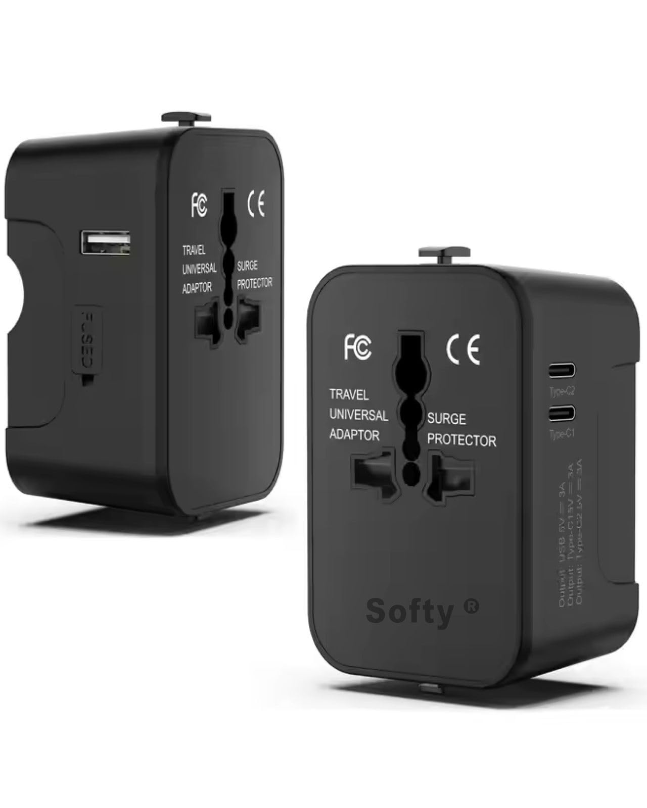 Softy 45W Dual Type-C Universal Travel Adapter with Type C,4in1 Universal Adapter Plug, Travel Essentials Accessories with 1 USB, 2 USB-C,Adapter for Phone, Laptop, Mobile,Tablet SC-04 (Black)-image-16