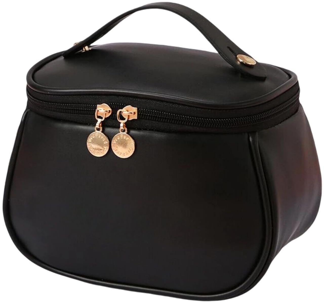 makeup bag portable cosmetic bag large capacity travel makeup organizer, leather handle and zipper, stylish & waterproof toiletry case for women cosmetic brush case for women leather bag (black)