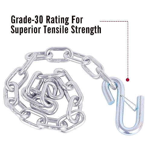 Image of 27 inch Trailer Safety Chain Kit w / 5 /16 inch Hooks 7000 lbs 2PK | Grade 30 heavy-duty steel towing chains with 5 /16 inch spring hooks. 7,000 lbs capacity for RV, boat & utility trailer.