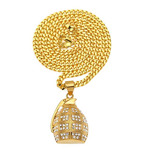 Pendentif grenade hip hop en acier pour look urbain quotidien