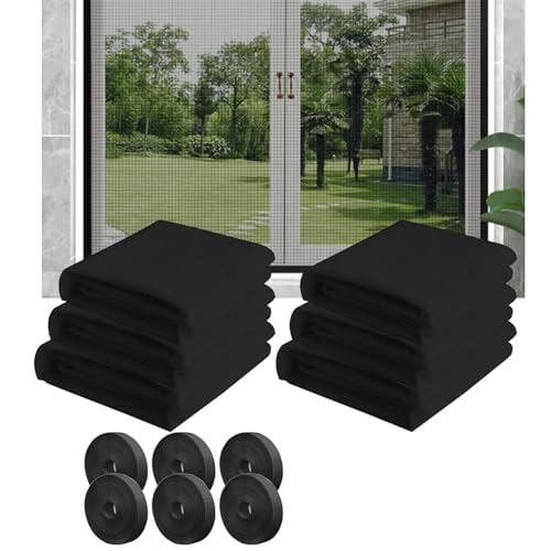 Amebleak 6 Stück Fliegengitter Fenster, 150x130cm Insektenschutz Fenster mit 6 Rollen Selbstklebend,Moskitonetz für Fenster, Netz für Schützen die Familie vor Insekten(Schwarz)