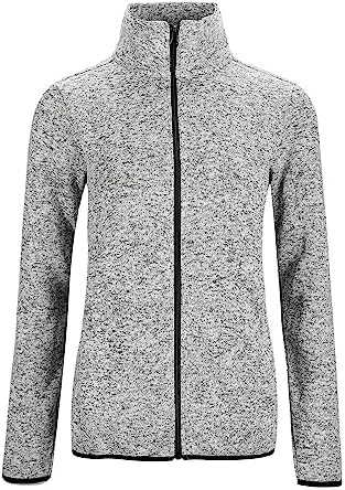 Dolcevida Fleece Jacket Women Long Sleeve Sweater Fleece Zip Up Speckled Jacket with Pockets (Light Grey Mix, M)
