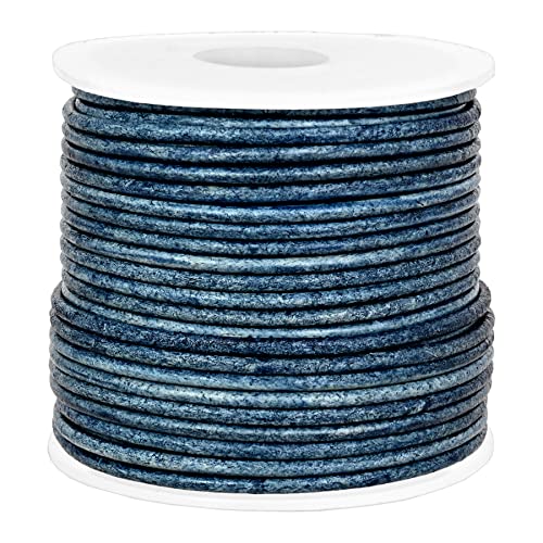 GENIQUE Real/Genuine Round Leather String Cord for Necklace Bracelets, Jewellery, Braiding (1.5mm, Blue Distressed) - Image 2