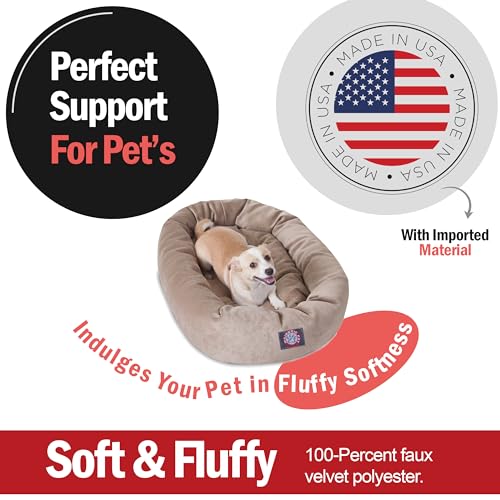 Image of Majestic Pet 32 Inch Micro Velvet Calming Dog Bed Washable - Cozy Soft Round Dog Bed with Spine for Head Support - Fluffy Donut Puppy Mat 32x23x7 (inch) Medium - Pearl