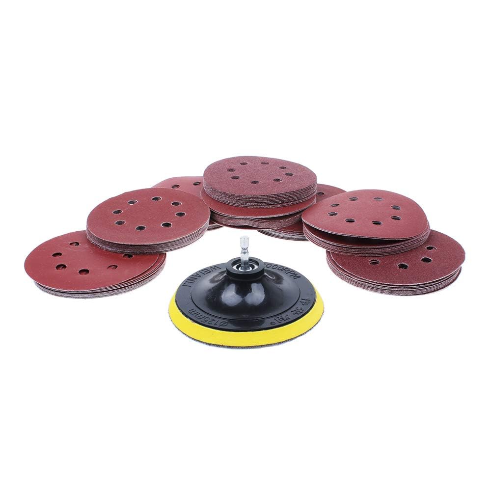 Kit de discos de lija de 5 pulgadas, almohadilla de pulido con gancho y bucle 60 80 120 180 240 400 600 grano 800 herramienta abrasiva