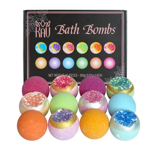 KAV Bath Bombs for Women Gift Set 12pcs, All Natural Organic Bubble Home Spa Bathbomb Gift Set for Her, Wife, Girlfriend, Mother, Christmas, Stocking Stuffer