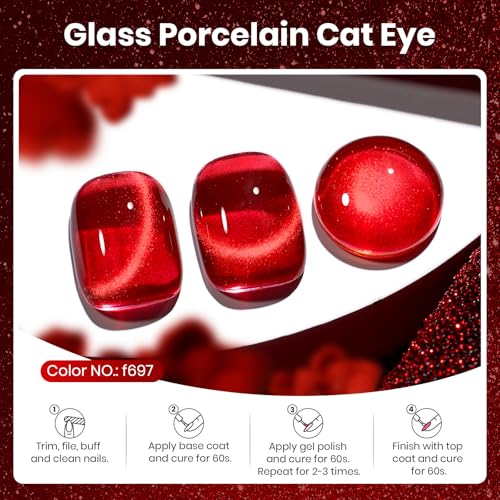 Image of beetles Gel Polish Ruby Red Cat Eye Gel Nail Polish - 15ML Glitter Gel Polish Magnetic Shimmer Effect Soak Off UV French Nail Art Design Salon DIY Manicure Gifts for Women