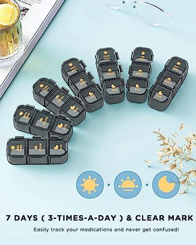 Image of Pill Organizer 3 Times A Day - Acedada Weekly Pill Organizer 3X A Day, Large Pill Box 7 Day Medicine Organizer Pill Case, Pill Container Holder, Daily Pill Box 3 Times A Day, for Vitamin, Black Grey