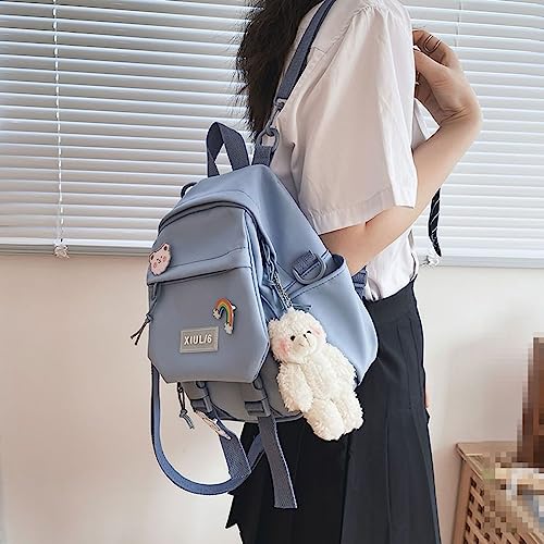 AlmondJoy Mini Backpack Aesthetic Backpack Cute Canvas Backpack Casual Travel Daypacks Solid Color (Bag Badge Bear,White)3