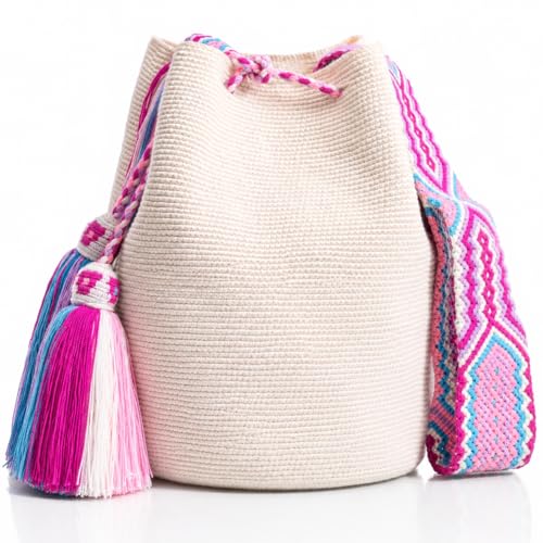 Image of WYOU Designer Wayuu Hand-Crochet Woven Summer Beach Bag for Everyday, Travel-Large Beachy Purse, Colorful Purses for Women