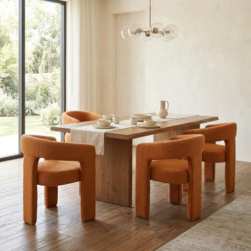 Image of HNY Modern Barrel Kitchen & Dining Room Chairs Set of 4, Sherpa Upholstered Accent Chairs with Arm, 18.5'' Wide Side Armchairs Vanity Chairs for Living Room Bedroom Makeup Small Spaces, Orange