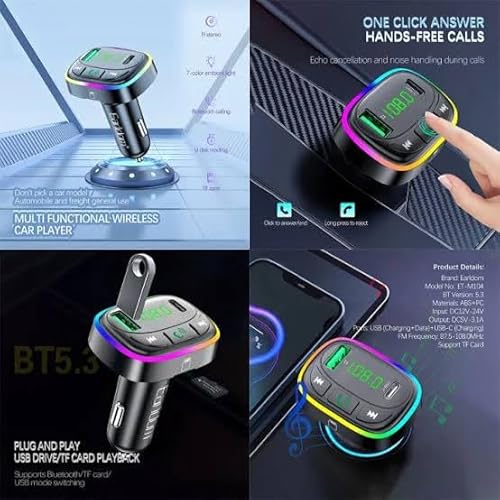 مجموعة بلوتوث mp3 للسيارة من Erldom M104 بدون استخدام اليدين، جهاز ارسال اف ام ومشغل موسيقى ام بي USB مزدوج يدعم بطاقة Micro SD 1 جيجا - 32 جيجا - اسود