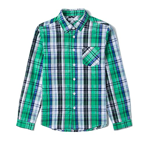 Tronjori Boy's Long Sleeve Button Down Woven Shirt(10,Green Black) #TOP6