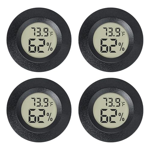 Mini Hygrometer Indoor/Outdoor Humidity Meter Hygrometer Thermometers 4 Pack Humidity Meters Gauge Mini Digital Thermometer for Humidors, Greenhouse, Garden, Cellar (4)