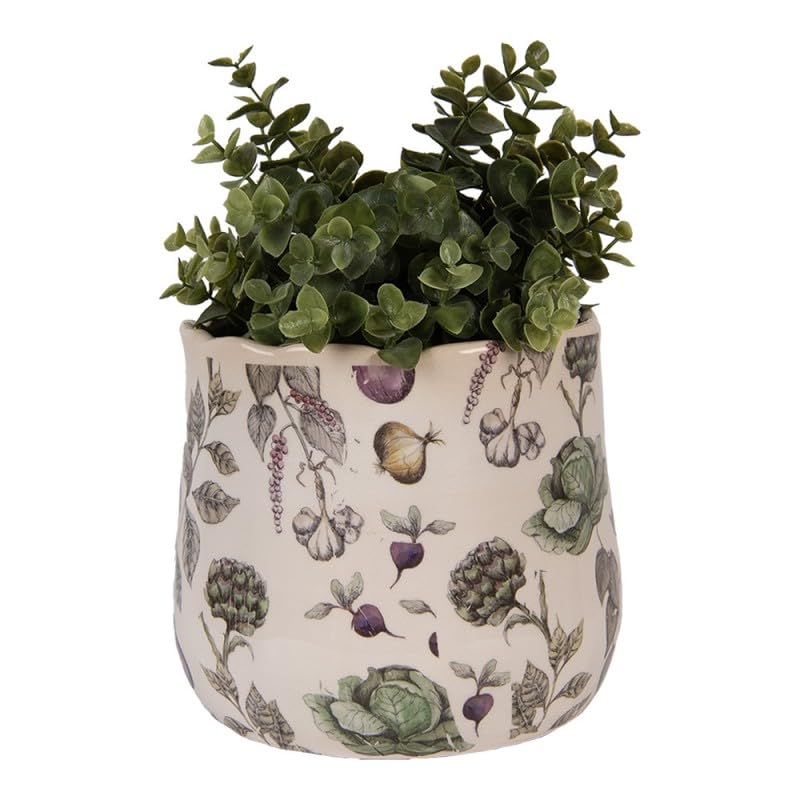 Dibor Ceramic Plant Pot Vintage Style Indoor Flower Pots Distressed Effect Vegetable Print Cachepot Houseplant Cachepot Planter Windowsill Table Centrepiece Decoration