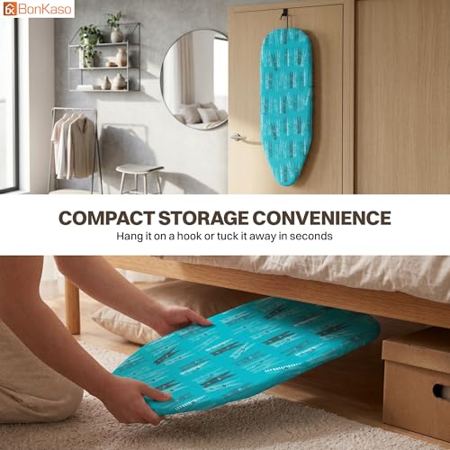 Image of BonKaso Tabletop Ironing Board | Compact Foldable Ironing Table, Lightweight Portable Mini Iron Board with Padded Non-Stick Surface for Home, Dorm, and Travel | Blue
