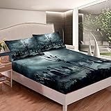 Feelyou Sugar Skull Fitted Sheet Skull Pattern Bedding Set for Boys Girls Children Halloween Themed Bed Sheet Set Skeleton Design Bed Cover Gothic Horror Twin Size Bed Accessories 2Pcs