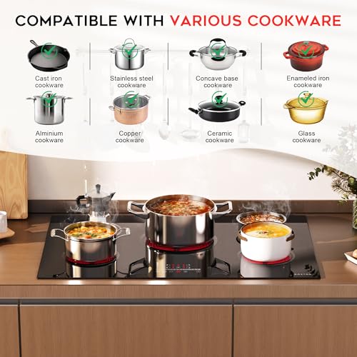 Image of Noxton Electric Cooktop 30 Inch Electric Stove 5 Burners, Built-in Ceramic Cooktop, 9 Heating Level, Pause, Timer, Child Safety Lock, Triple Ring, 220V Hardwire