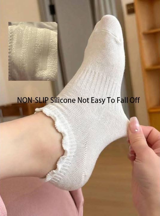 No Show Socks Womens Low Cut Non Slip Cute Ruffle Ankle Socks 6 Pairs - Image 4