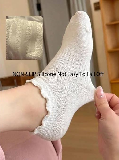 No Show Socks Womens Low Cut Non Slip Ruffle Ankle Socks 6 Pairs | Frilly Soft Cute Solid Color Lettuce Edge Comfort Breathable One Size 5-9
