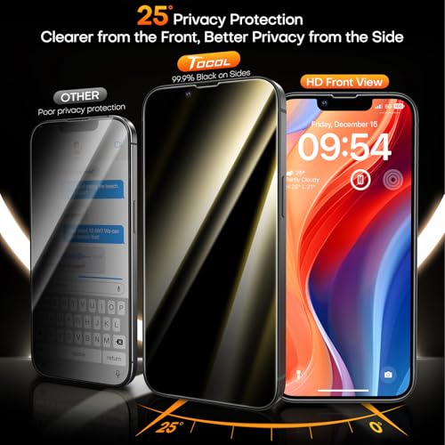 Image of TOCOL Privacy Screen Protector for iPhone 16e 6.1 inch 9H Hardness Military Grade Shatterproof HD Tempered Glass for Easy Installation 2 Pack