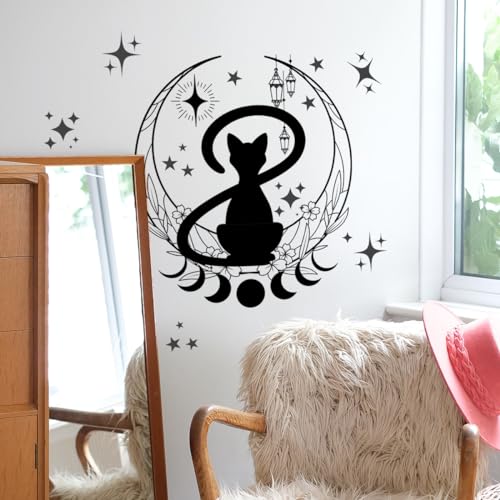 Vinilo decorativo gato negro con luna 30x60 cm miniatura 1