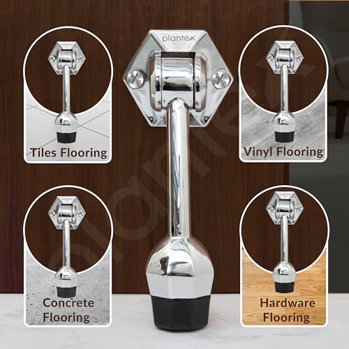 Image of Plantex Door Stopper for Main Door /5-Inch Stopper with Rubber Grip /Stoppers for Wooden Door /Stops for Door - Pack of 4 (Chrome)