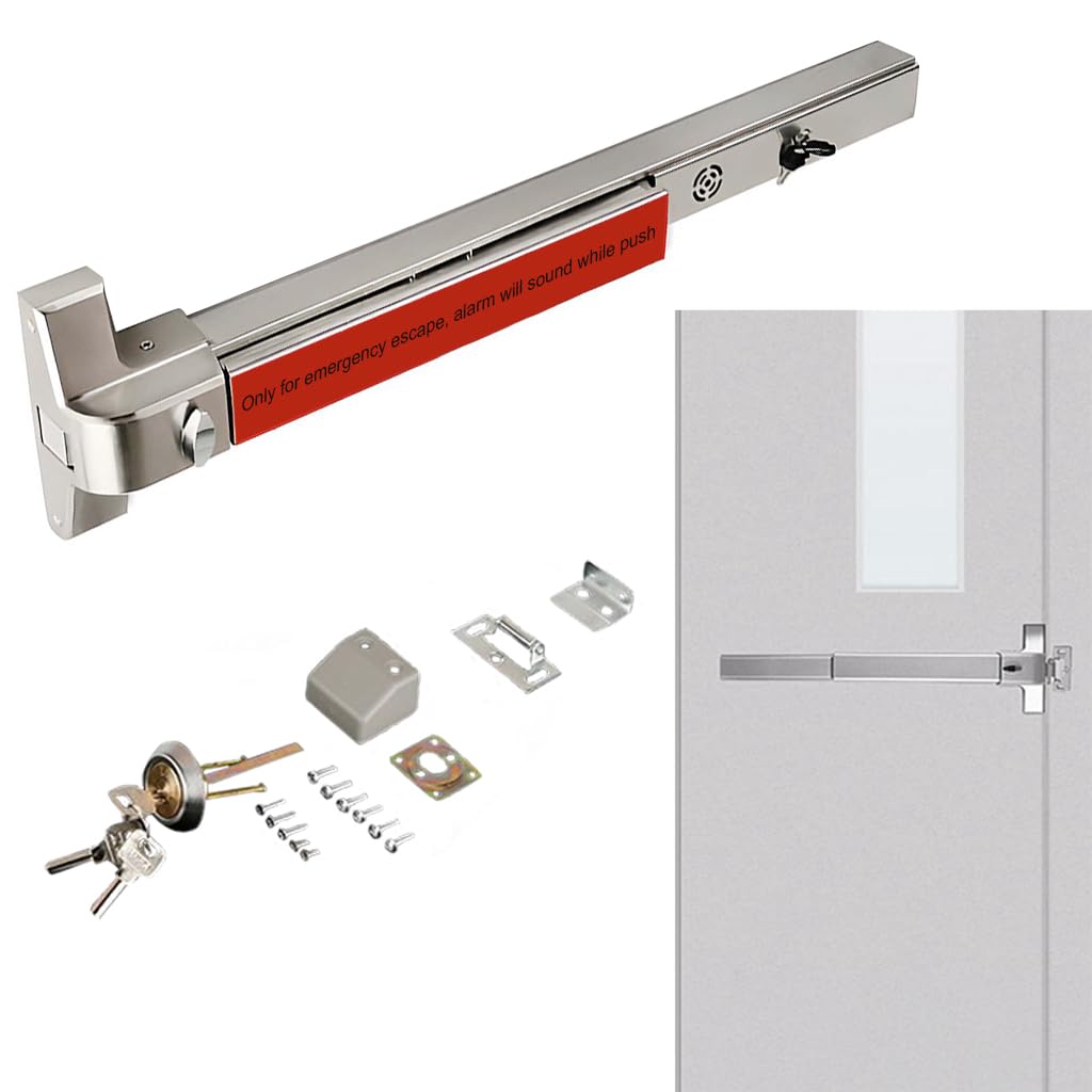 Dispositivo de Salida Antipánico con Barra de Empuje,Barras Antipánico Comerciales de Acero Inoxidable para Puertas de Salida de Emergencia,Barra con Llave Y Alarma para Puert(Size:41.3",Color:Alarma)