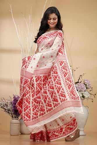 Image of OISHANI SAREE GHOR Women's Traditional Bengal Cotton Silk Soft Jamdani Saree - Beautiful design and Quality - Without Blouse Piece