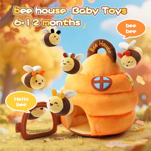 Koty Baby Toys 6-12 Months,Bee House Sensory Learning Toy, Beehive wtih wtih rattles, Squeaker, Mirror,5pcs Yellow Plush Bees, Educational Montessori Toy for Infants 6-12 Months - Image 2