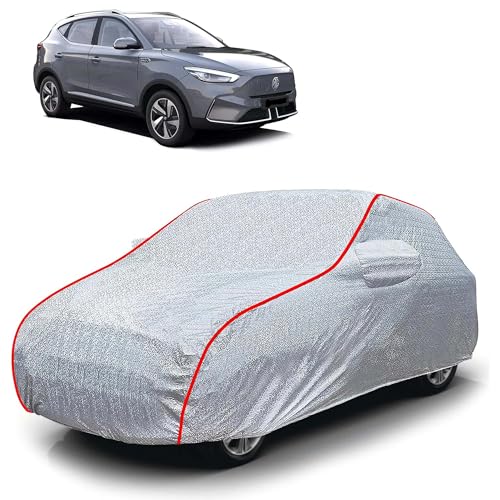 Image of Sulfar 100% Waterproof Car Body Cover Compatible with Mirror for MG ZS EV (Triple Stitched, Full Bottom Elastic, Magic Silver with Red Piping)