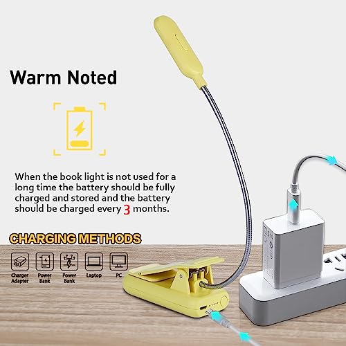 Image of VAVOFO Rechargeable Book Light for Reading in Bed Kids, 7 LED Reading Light with 9-Level Warm Cool White Daylight, Eye Care Lamp with Power Indicator for Bookworms (Yellow)