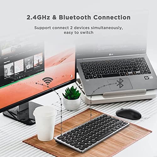 Bluetooth Keyboard Mouse Set, Compact Portable Wireless Keyboard & Mouse Combo UK QWERTY Layout for PC Laptop Computer Tablet with Windows and Mac OS Systems, Black and Dark Grey