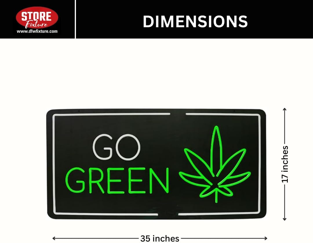 Go Green LED Sign Board - 35 x 17 Inches Bright Wall Light with Green Leaf Design - Acrylic LED Sign for Home, Bar, Cafe & Bedroom Wall D cor, Indoor and Outdoor Use