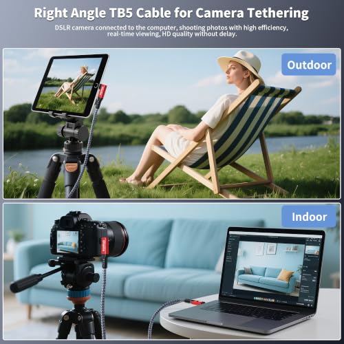 USB C Camera Tethering Cable for Right Angle Thunderbolt 5 Cable 1 FT, 120Gbps Bandwidth, 80Gbps, 240W, 8K@165Hz, 4K@540Hz for Thunderbolt 4, iPhone 17, USB4, Canon, Sony, Nikon, Fuji, Mac mini M4 - image 4