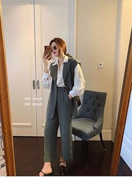 Amazon | [クリーム] レディース セットアップ スーツ パンツスーツ 3