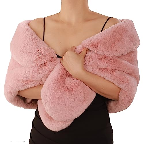 Octwine Faux Fur Shawls Wraps Wedding Bridal Bridesmaids Fur Stoles Cover Up Warm Fur Scarfs Fashion Shawls for Women