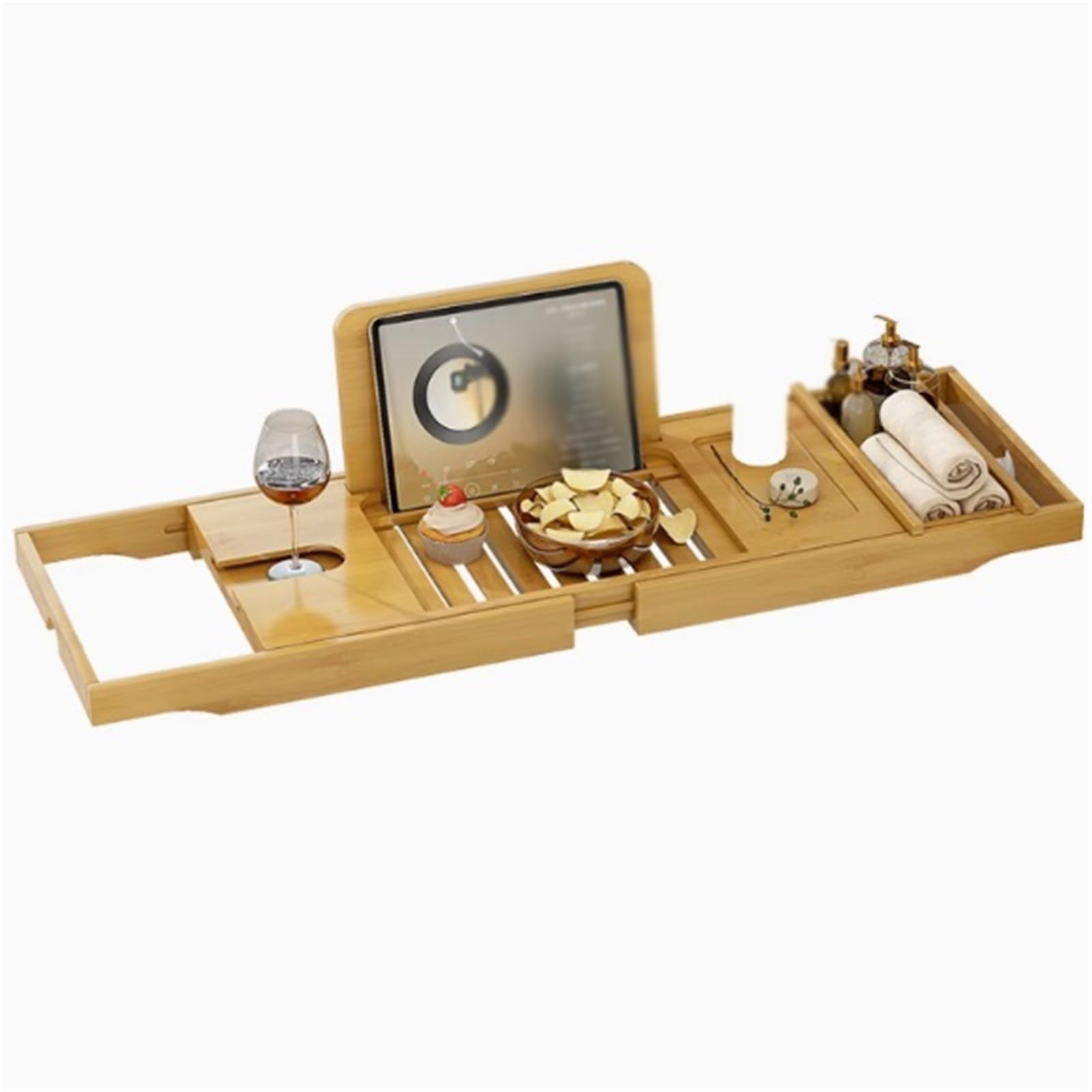 Bandeja de bambú para bañera con soporte para copas de vino, diseño extensible para gran capacidad, perfecto regalo de inauguración de la casa o cumpleaños