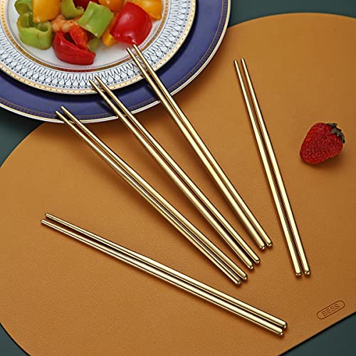 10 Pairs Reusable Chopsticks, Titanium Gold Plating Stainless Steel Metal Chop Sticks, Japanese Chinese Korean Chopstick Dishwasher Safe, 8.9 Inch (Gold / Chop sticks) by HOMQUEN - Image 4