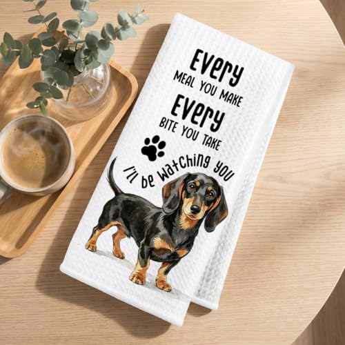 Image of 2 Pcs Funny Dachshund Kitchen Towels 24x14 Inch, Dachshund Gifts Reusable Dish Towels for Kitchen Bathroom Decor, Waffle Weave Absorbent Hand Cloth Tea Towel, Weiner Dog Gifts for Women Mom Friend