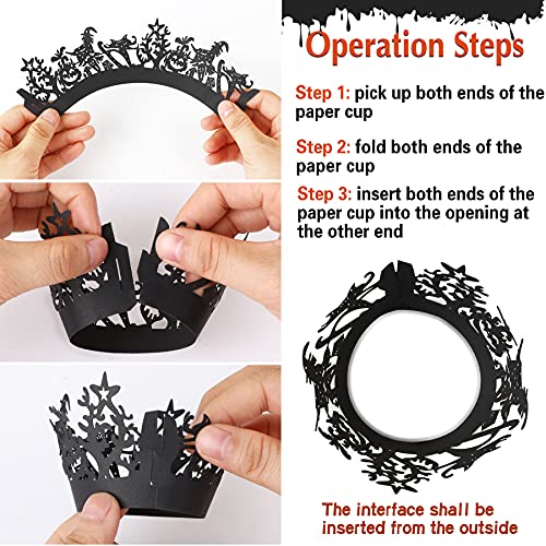 120Pcs Halloween Cupcake Wrappers Liners Spiderweb Night Castle Witch Paper Cups Mini Laser Cut Paper Liners Holders For Wedding Birthday Halloween Theme Party Cake Decoration (10 Style,Black) #TOP2