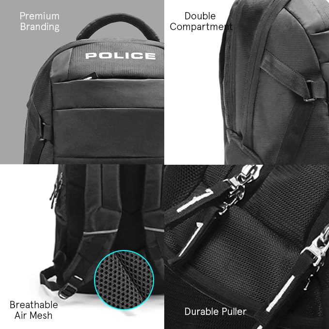 Image of Police 35 Litre Office Laptop Backpack Bag for Man /Women Water Resistant College Bag for Boys Stylish Trendy and Durable - Black