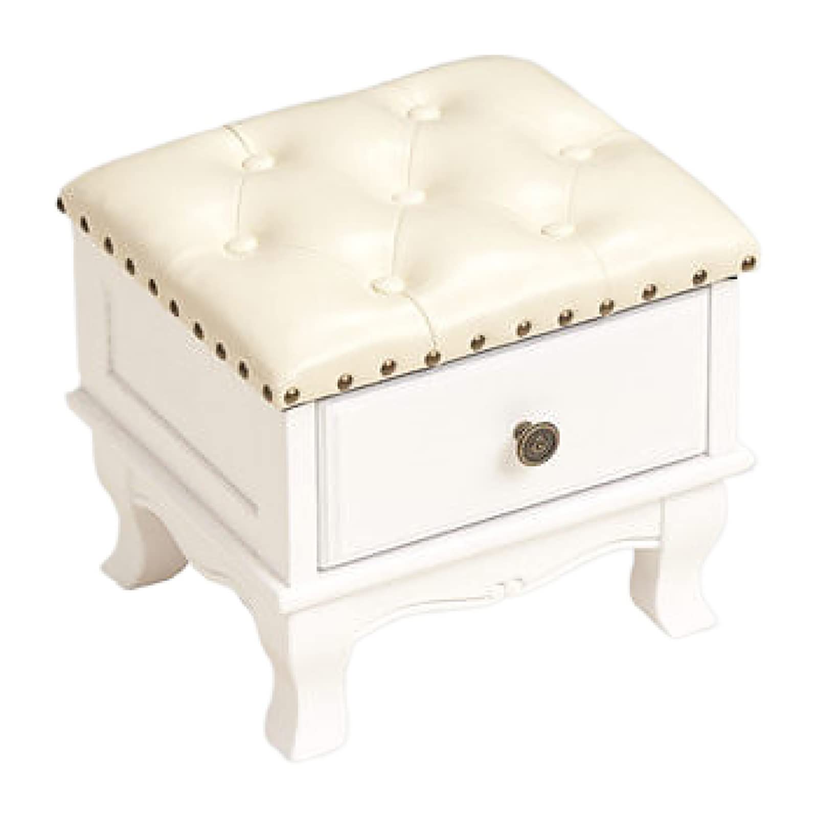 Cuir avec Rangement et capitonnage à boutons, pouf haut de gamme en bois massif vintage