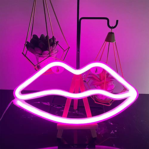 Image of ENUOLI Lip Neon Signs LED Pink Lip Night Neon Light Romantic Wall Decor | Home Room Art Decorative Sexy Neon Lights for Bedroom Bar Girls Birthday Party Christmas Club Wedding Lover Teens Gift