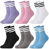 scenicamp Striped Athletic Socks, 6 Pairs Cotton Sports Running Crew Socks for Work School Gym Running Cycling Walking