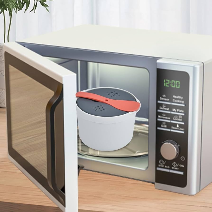 Msiud Cuociriso Per Microonde - Pentola A Vapore 2L, Antiaderente, Per Riso, Cereali E Verdure