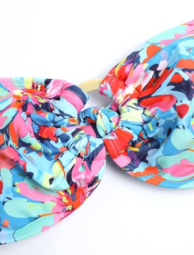Image of ZAFUL Women's Bandeau Bikini O Ring Strapless Tie Back High Cut Two Piece Swimsuit Bathing Suits