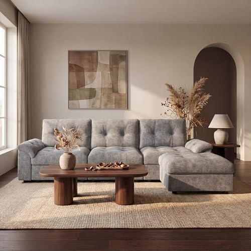 Image of Oversized Modular Sectional Sofa with Storage, Modern Deep Seat Cloud Couch for Living Room, L-Shaped Large Sectional Couch, 3 Seater with Ottoman, Gray