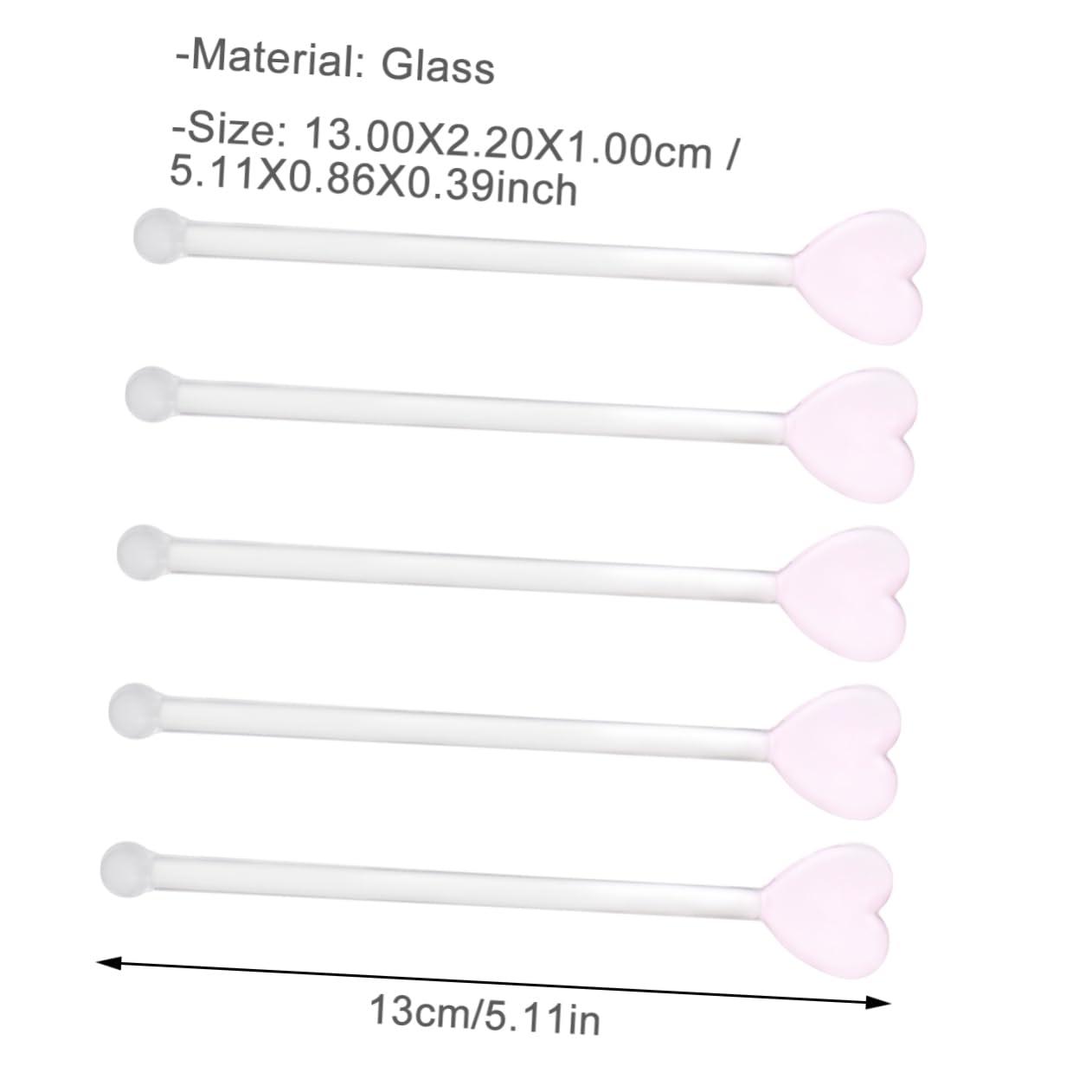 RORPOIR 5Pcs Heart Swizzle Sticks Decorative Glass Stirring Rods for Cocktails Drinks and Cake Pops Creative Muddler Set for Home Bar and Parties