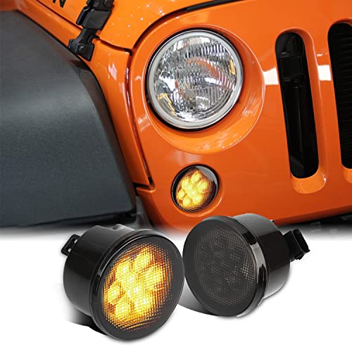 B.ZSSY JK Turn Signal Lights Assembly Compatible with Jeep 2007-2018 Wrangler JK & Wrangler Unlimited, LED Front Indicator Blinker Amber with Smoke Lens (1 Pair)